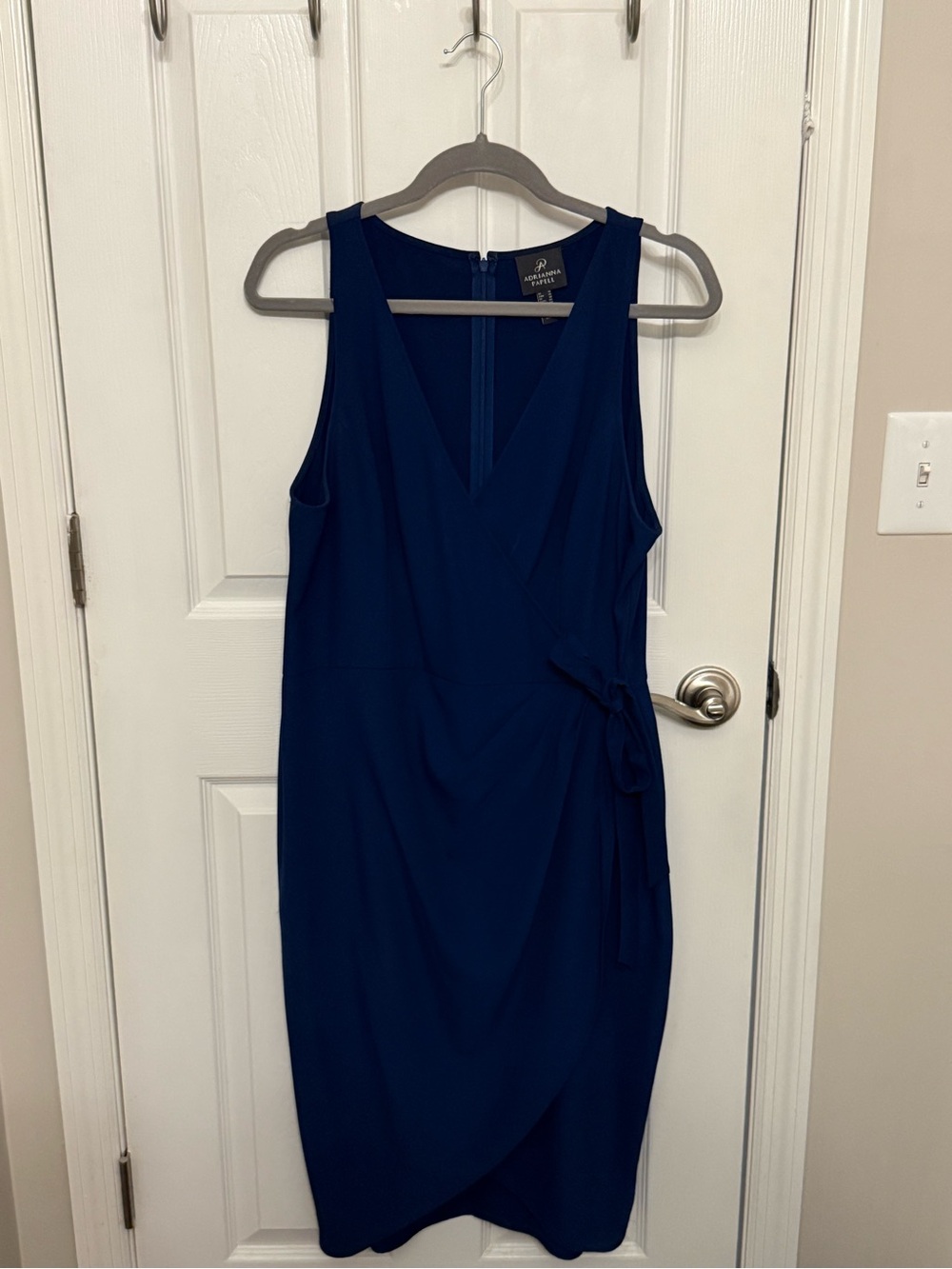 Navy Blue Tulip Hem faux wrap dress